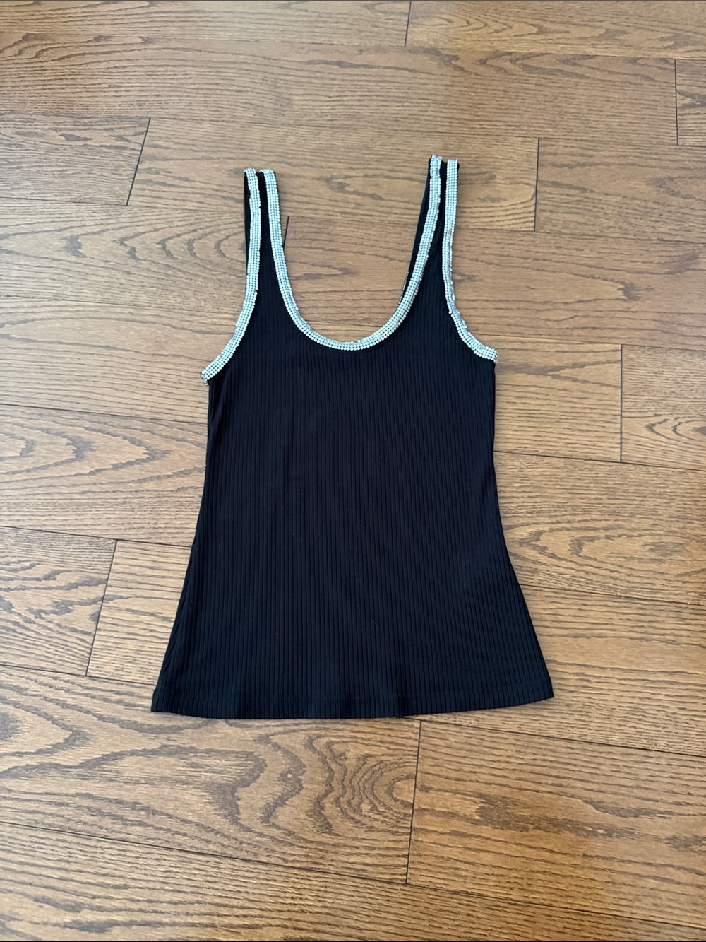 Black Ribbed Tank with Silver Trim